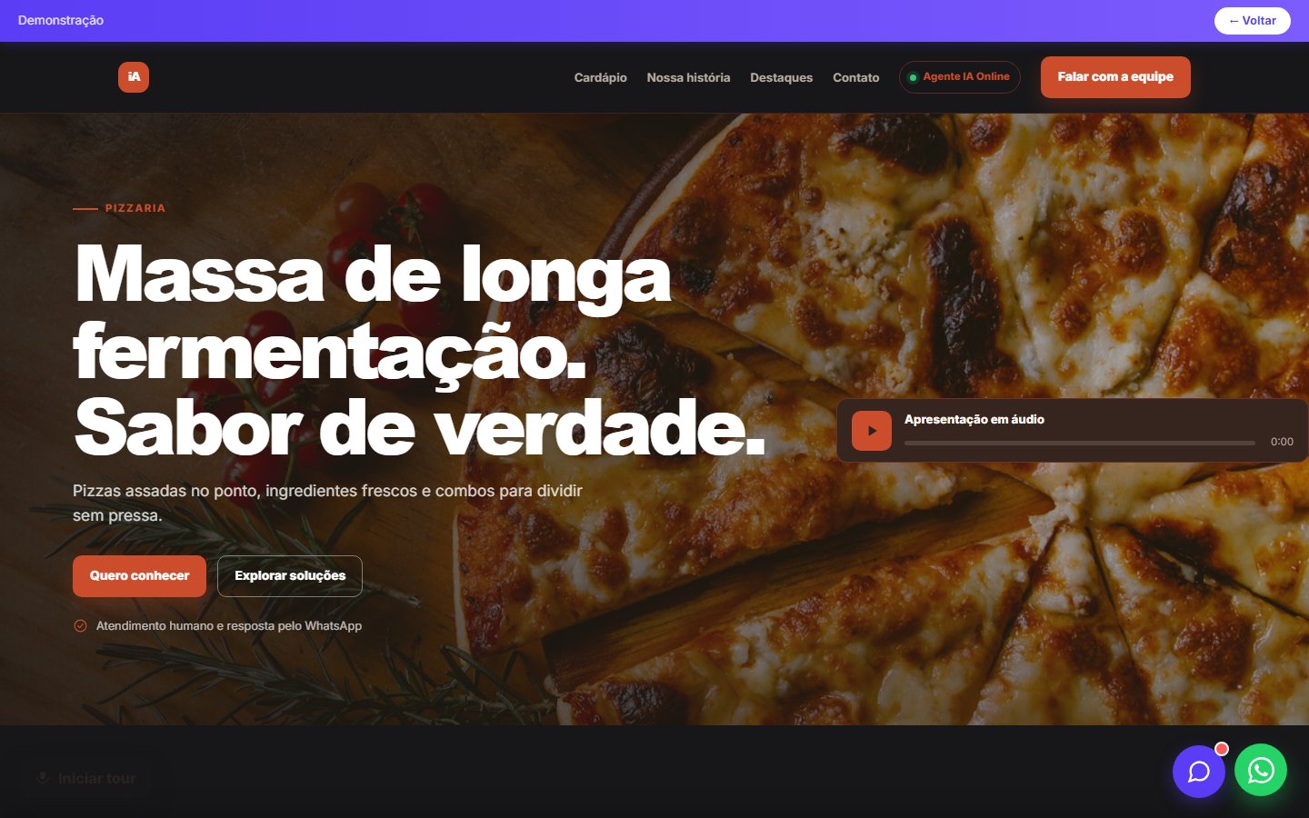 Tela do site Pizzaria em desktop