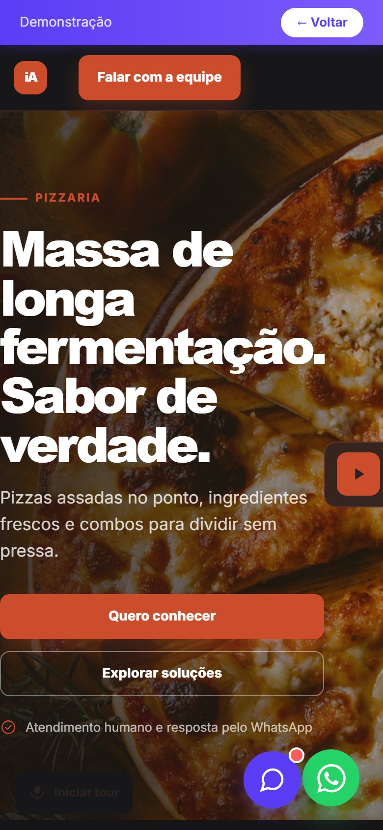Tela do site Pizzaria em celular