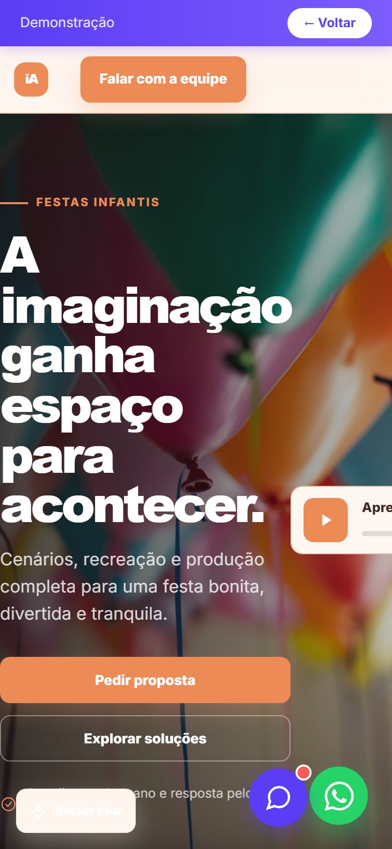Tela do site Produtora de eventos/festas infantis em celular