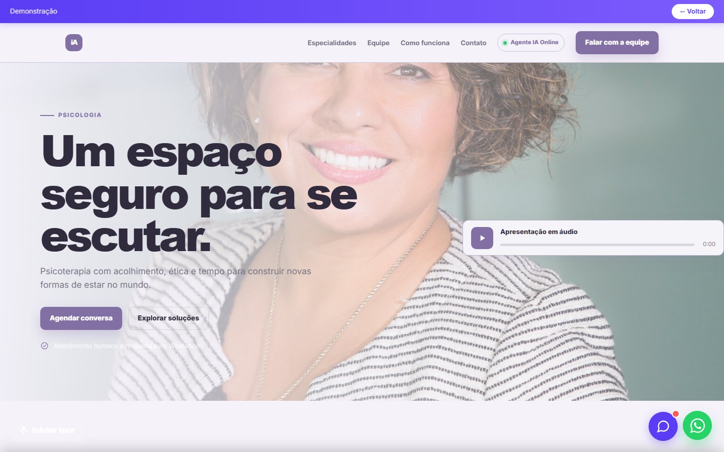 Tela do site Psicólogo em desktop