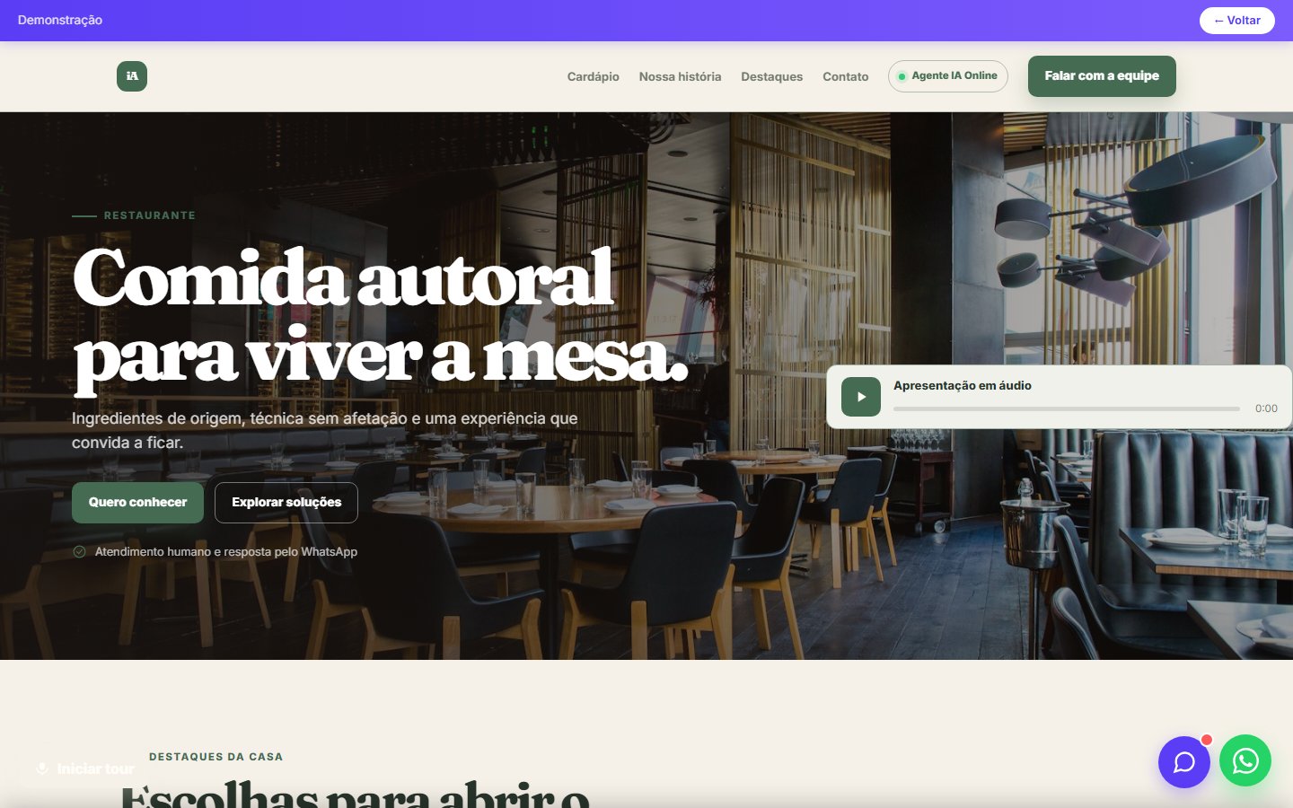 Tela do site Restaurante em desktop