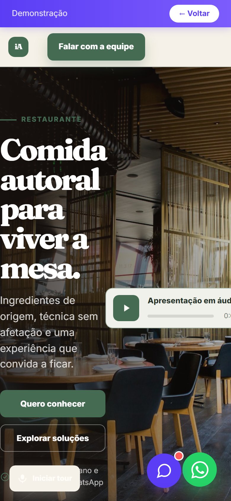 Tela do site Restaurante em celular