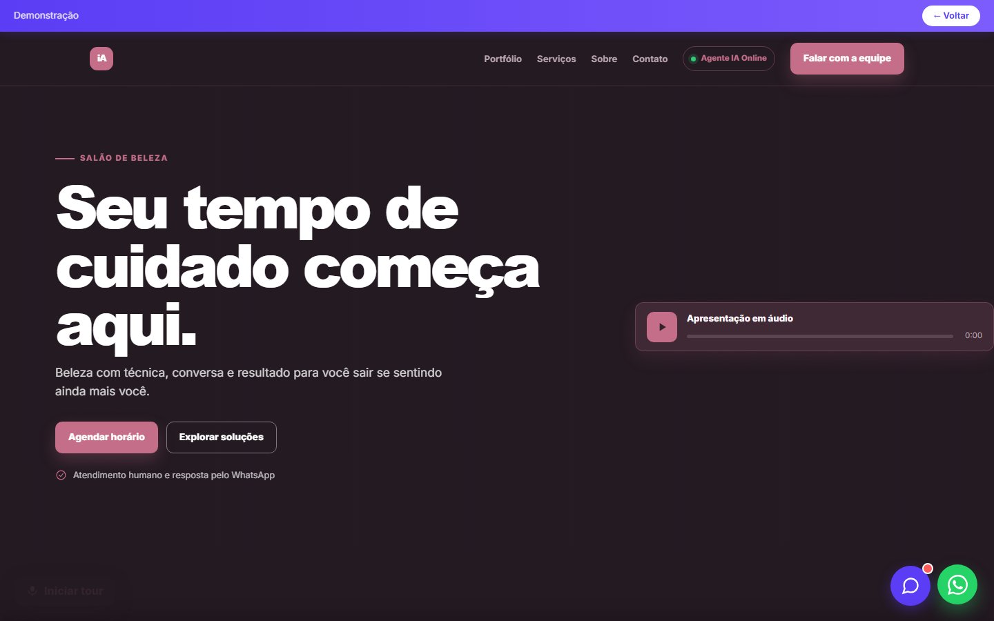 Tela do site Salão de beleza em desktop